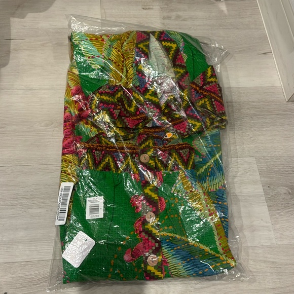 FARM Rio NWT Banana Leaves Off the Shoulder Midi Dress W/Belt and Puff Sleeves. - Picture 10 of 13